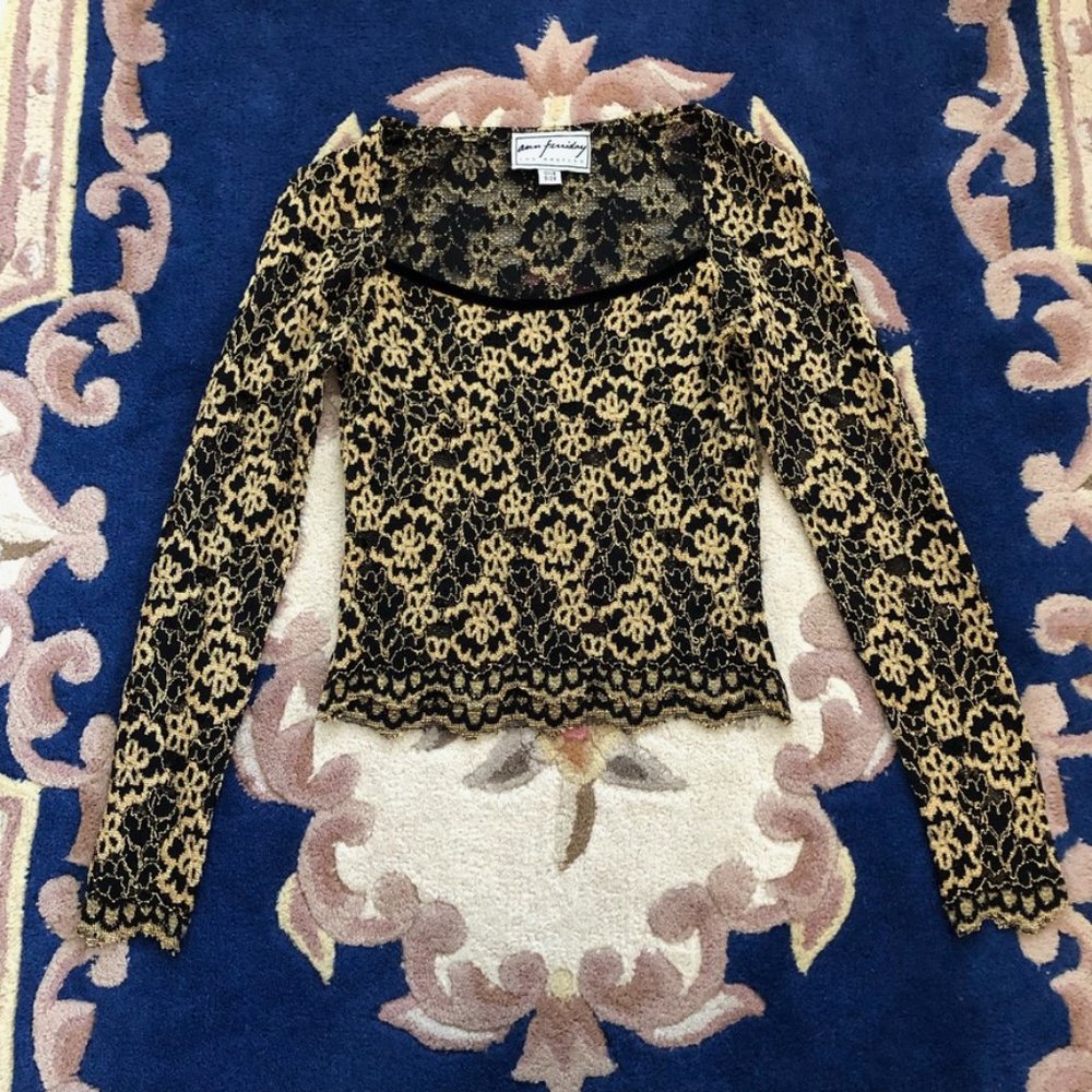 Ann Ferriday Lace Black and Gold Long Sleeve